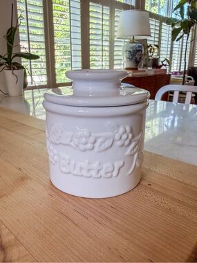 White Ceramic Butter Crock with Lid